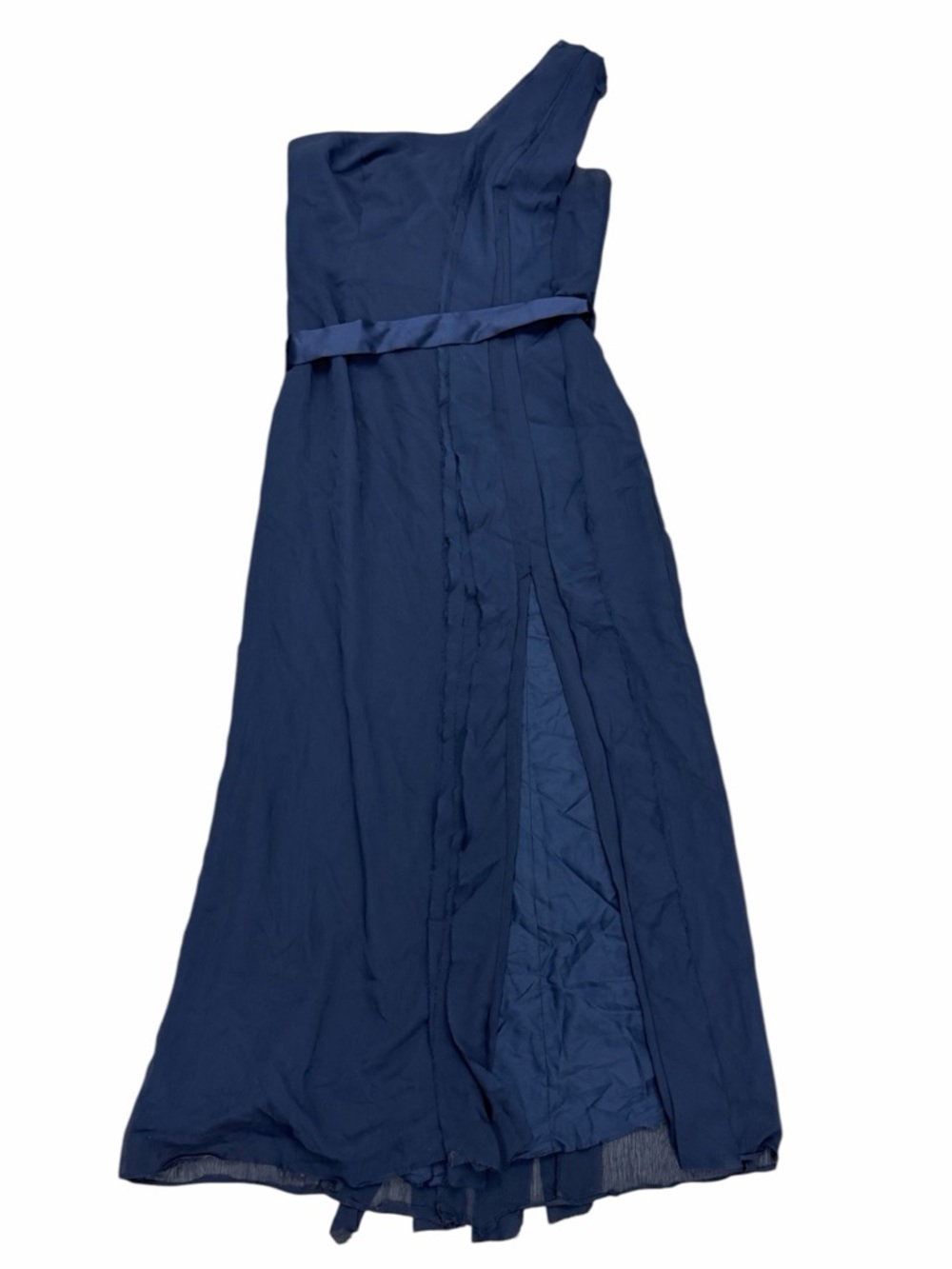 White by Vera Wang One-Shoulder Navy Blue Evening Gown